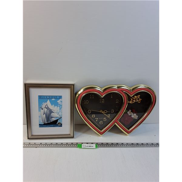 Bluenose II Picture - 9" x 11" & Battery Operated Heart Clock - 16" x 11" - AS IS