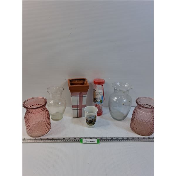 Lot: Vases, Planter, Bird Feeder, Misc