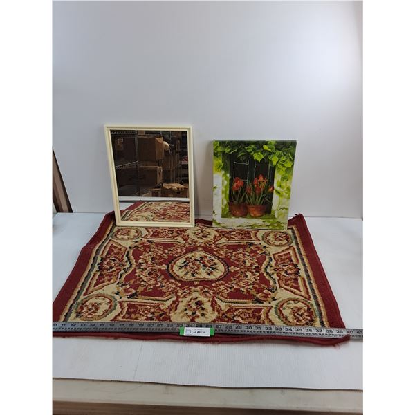 12" x 15" Mirror, 11" x 13" Canvas Wall Decor, 31" x 22" Rug