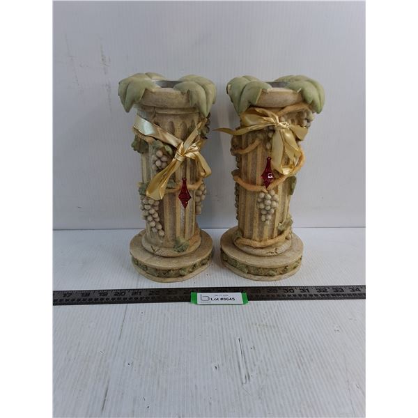 Pair of Earthenware Candle Holders - 12" Tall