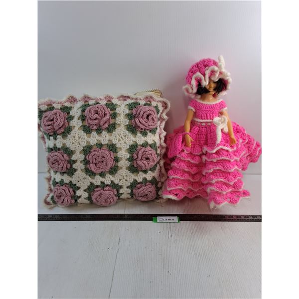 Crochet Throw Pillow, Crochet Doll Ensemble
