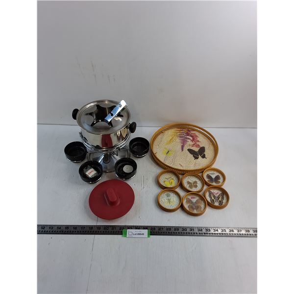 Fondue Set, Crafted Butterfly Tray & Coasters