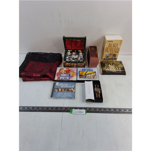 Paris Scarf, Music CD Sets, Douay Bible, Audio Books, Avon Watch, Christmas Music Box - Working