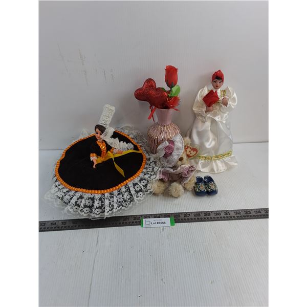 Assorted Ethnic Doll Decor, Ty Beanie Baby, Vase