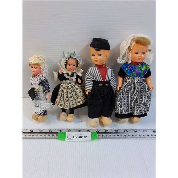(4) Vintage Blinking Eye Dutch Dolls - 9" & 7" Tall