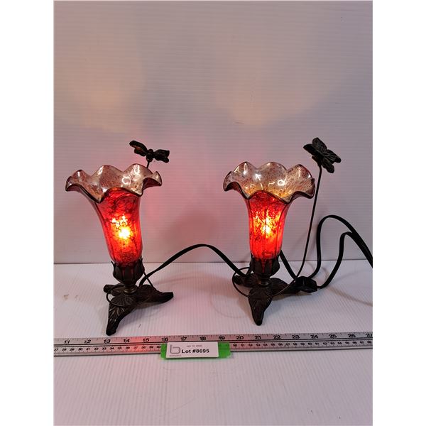 (2) Honeysuckle & Butterfly Style Lamps - Work - 9" Tall - PICK UP