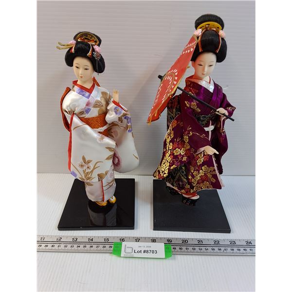 (2) Asian Themed Figurines w/Stand - 12" Tall