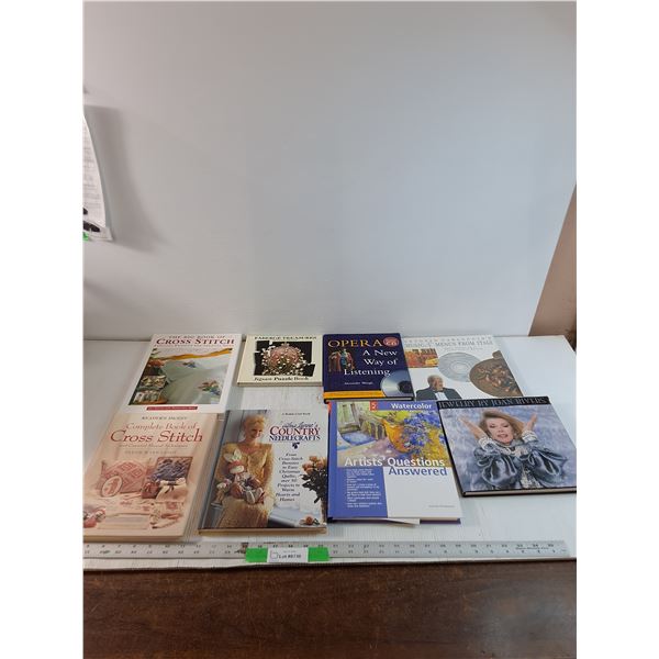 (8) Books On Different Hobbies, Cross Stitch, Jewlery, Menus from Italy, Misc