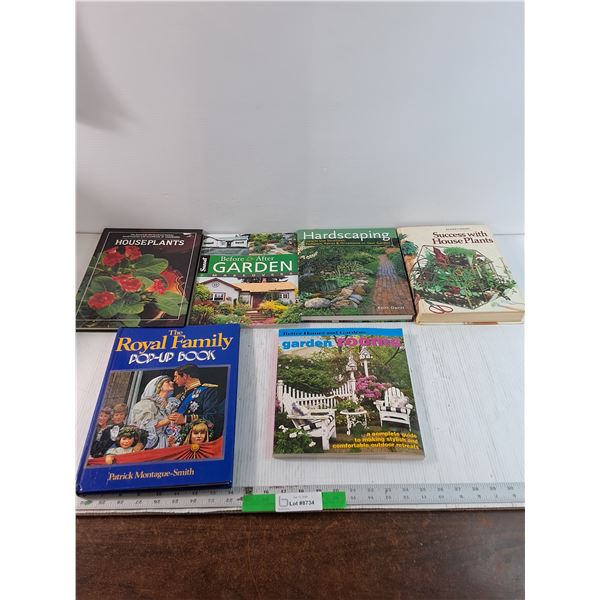 (6) Various Books, Royal Family Pop Up Book, House Plants, Garden Rooms, Misc