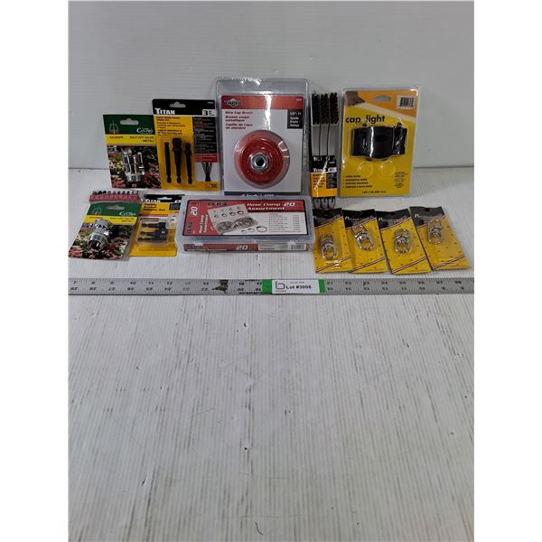NOS Tool/Hardware-Wire Cup Brush,Hose Clamp Assortment,Cap Light and more in pictures