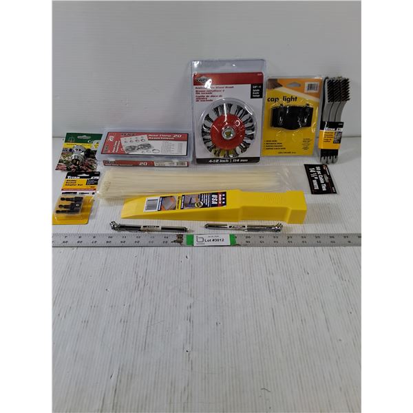NOS Tool/Hardware-Wire Cup Brush,Hose Clamp Assortment,Cap Light and more in pictures