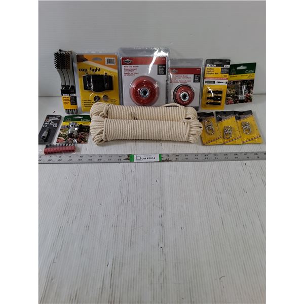 NOS Tool and Hardware Lot-(2) General Purpose Rope Braid,Knotted Wire Wheel Brush and more