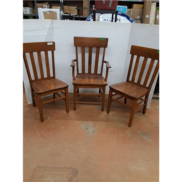* (3) Oak Wooden Chairs (One Arm Chair) - CANNOT SHIP