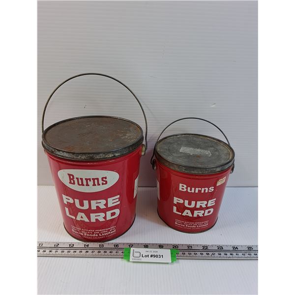 (2) Burns Pure Lard Tins - 7" & 5" Tall