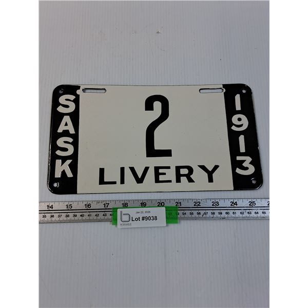 Saskatchewan Livery License Plate- 1913