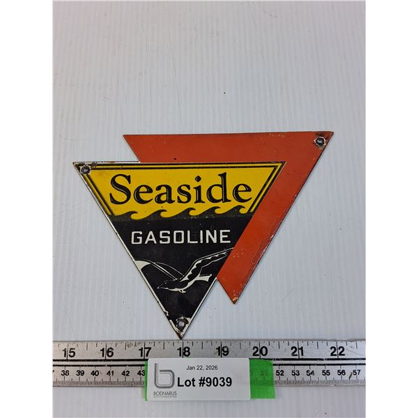 Seaside Gasoline Enamel Metal Sign - 8" x 6"