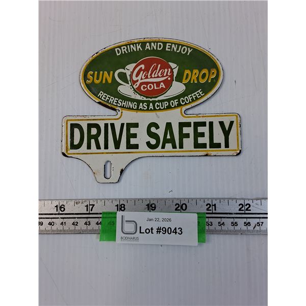 Golden Cola Enamel License Plate - 6" x 5"