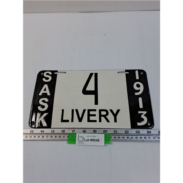 Saskatchewan Livery License Plate - Re-Pro - 1913