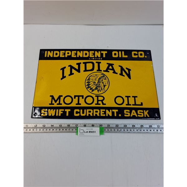 Indian Motor Oil Enamel Metal Sign - 16" x 10"