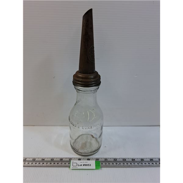 Vintage Glass & Metal Oil One Quart Dispenser - 15" Tall