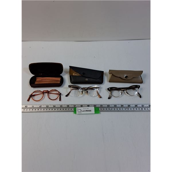 (3) Vintage Reading Glasses w/Cases