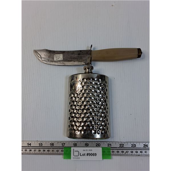 Handmade Hunting Knife (5" Blade) & Flask