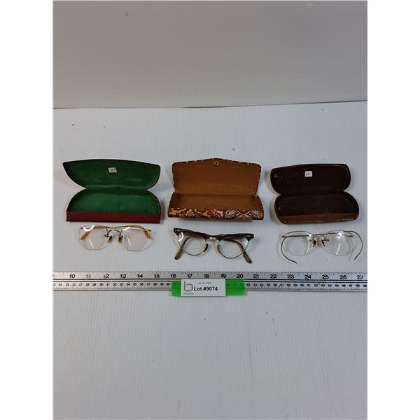 (3) Vintage Reading Glasses w/Cases