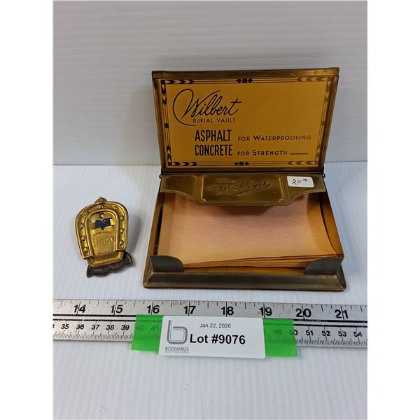 Vintage Wilbert Note Paper Holder & Paper Clip