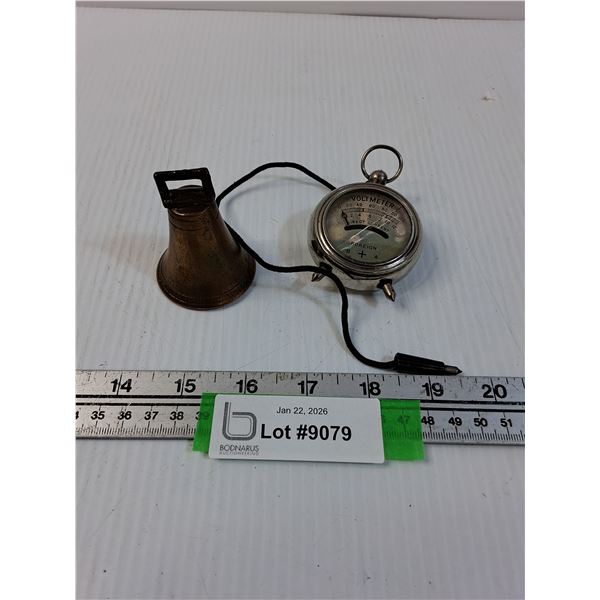 Vintage Brass Bell & Voltmeter