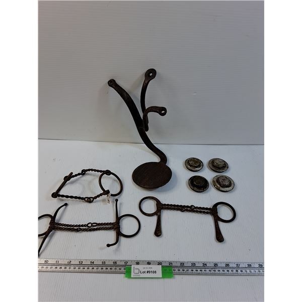 Antique Wagon Step, Wheel Caps, Horse bits