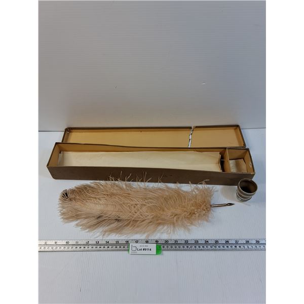 Ostrich Feather Quill Ink Pen w/Ink Jar Set