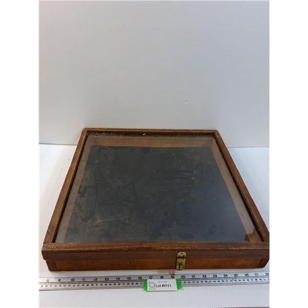 Wooden & Glass Display Showcase - 20" x 20" x 3.5" - CANNOT SHIP