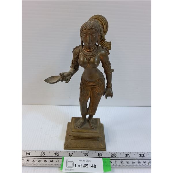 Hindu Goddess Parvati Bronze Statue - 9" Tall