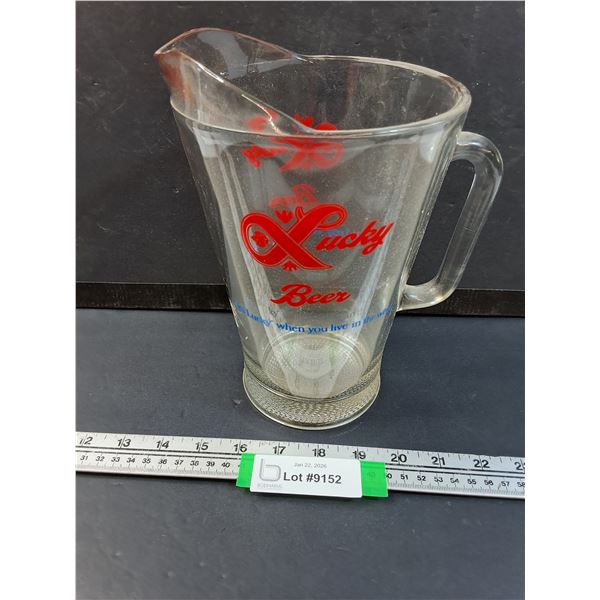 Glass Lucky Beer Pitcher - 9" Tall
