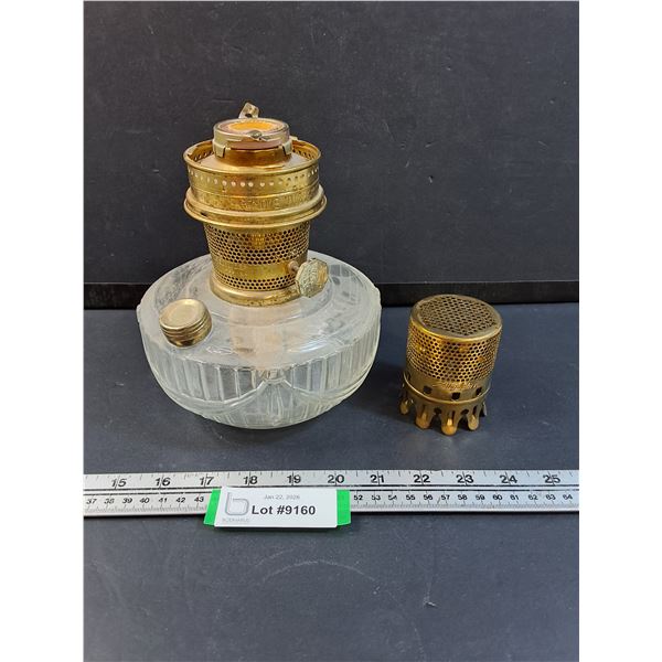 Aladdin Clear Glass Drape Pattern Kerosene Lamp Base & New Insect Guard