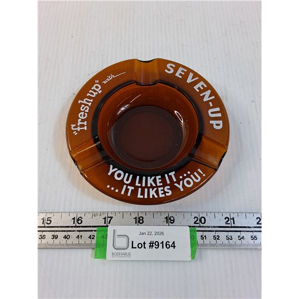 Amber Glass Seven-Up Ashtray