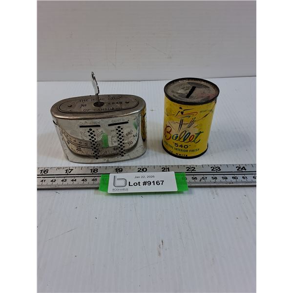 (2) Coin Banks: Saving Teller Home Bank & Ballet Paint Tin