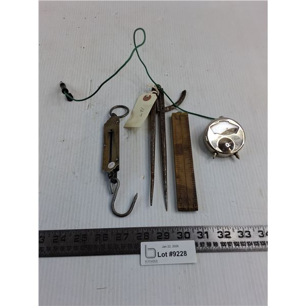 Vintage Lot - Pocket Balance, Caliper, Fold Ruler, Sterling Voltmeter