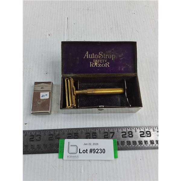 Antique Auto Strop Safety Razor Kit, Metal Razor Blades Holder