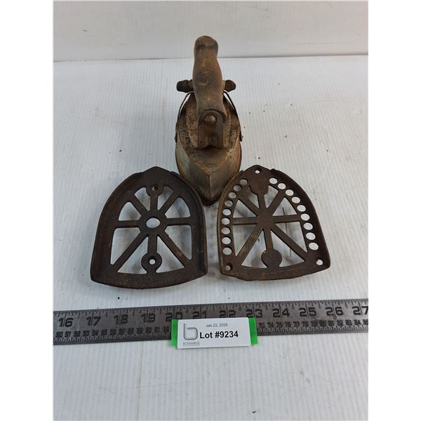 Antique Sad Iron & Holders