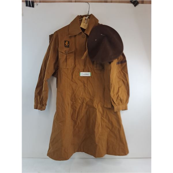 Vintage Girl Guide Uniform (Dress, Beret, Scarf, Belt) - Approx Medium Size