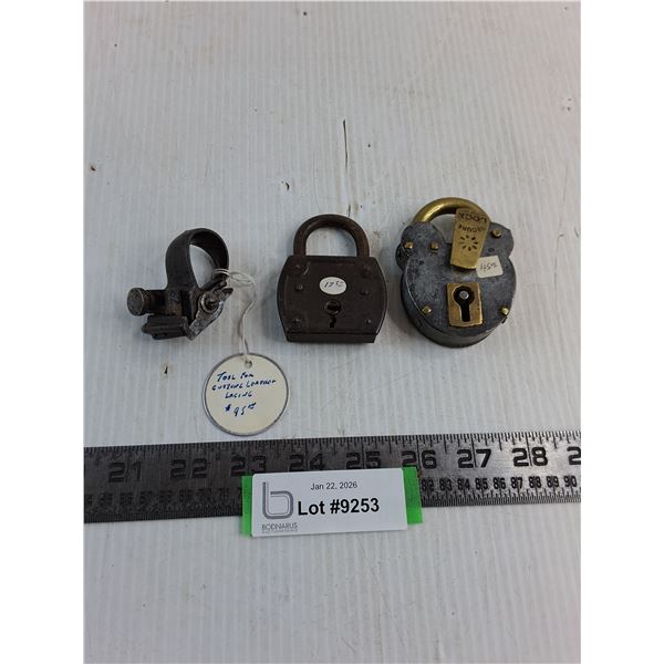 (2) Antique Locks & Leather Lacing Cutter