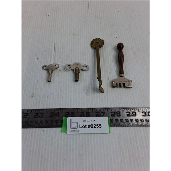 Antique Glass Cutter, Pie Crimper, Key Winds