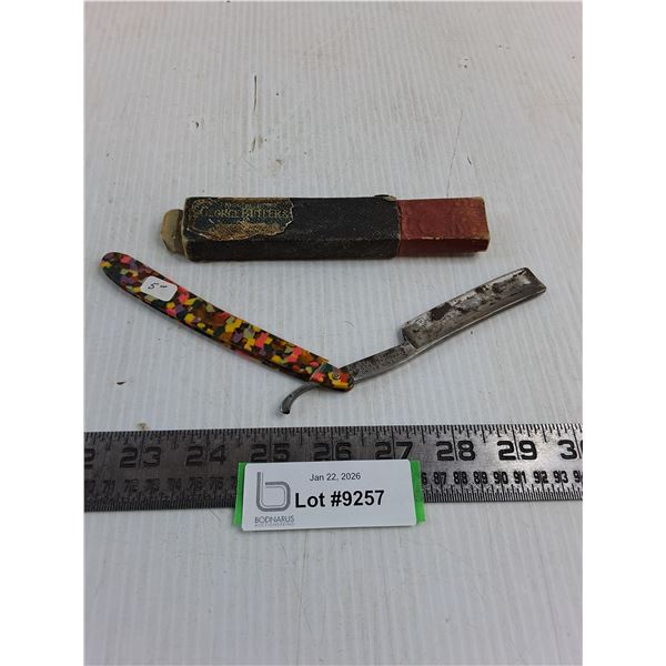 Antique George Butler Straight Razor w/Original Case - Handle Broken