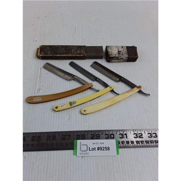 (3) Antique Straight Razors w/1 Original Box