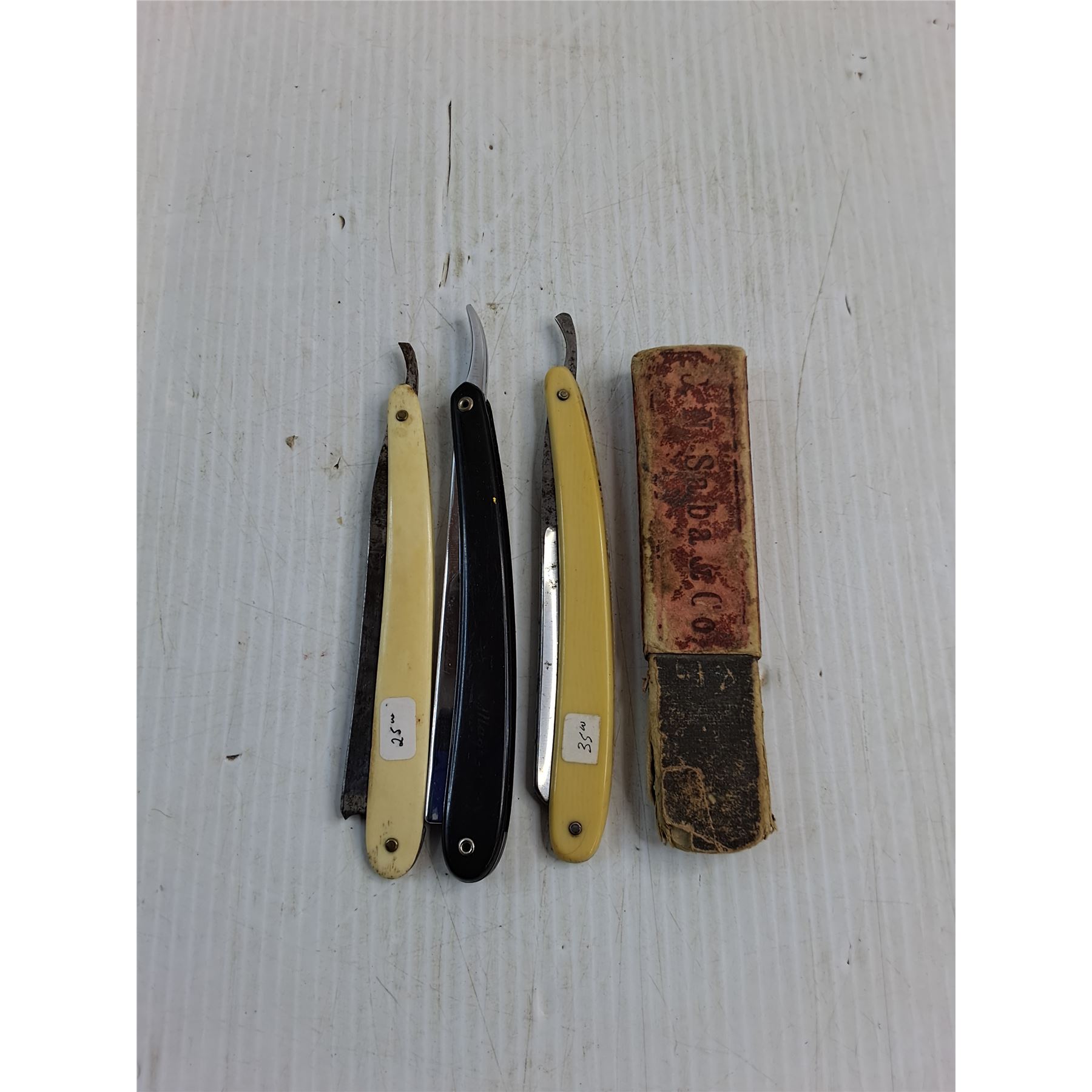 (3) Antique Straight Razors w/1 Original Box