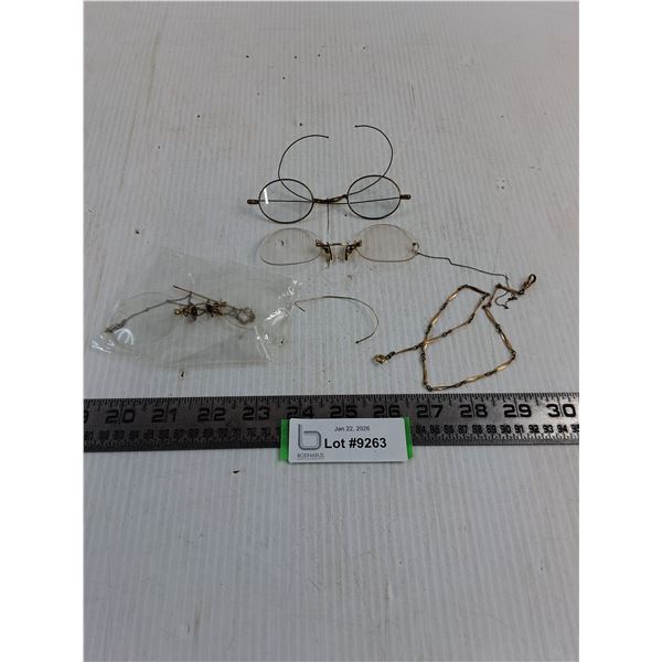 (3) Sets of Antique Eye Glasses, Child Necklace