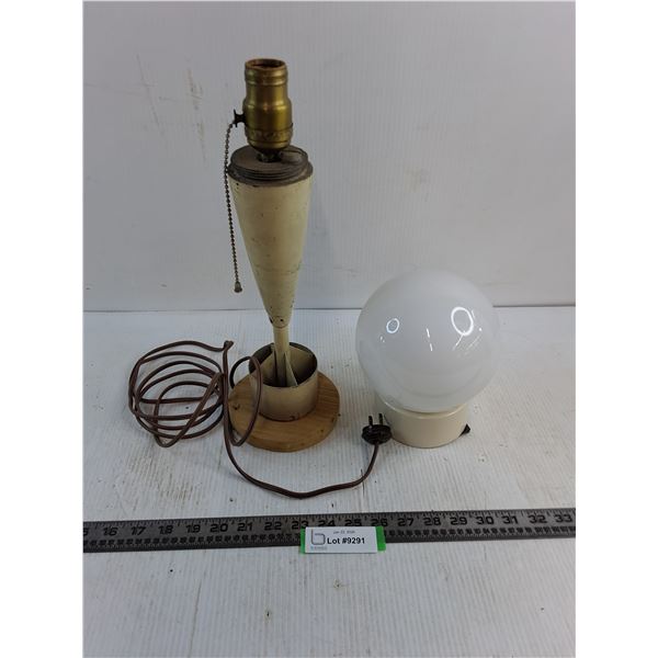 Vintage Custom Artillery Shell Table Lamp - Tested, Globe Light Fixture - Untested, As is