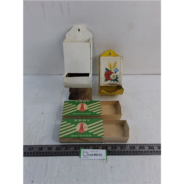 (2) Vintage Wall Mount Match Holders, Empty Eddy Match Boxes