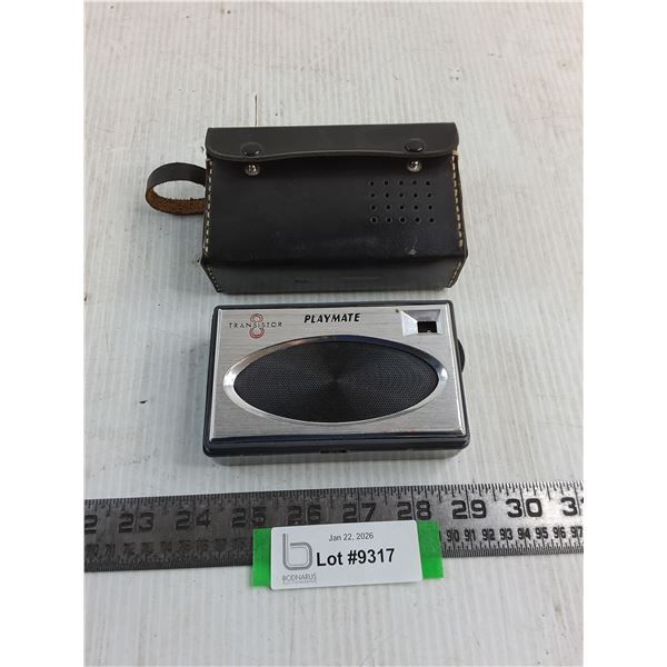 Vintage "Playmate" Mini Transistor Radio w/Carry Case - Untested As is